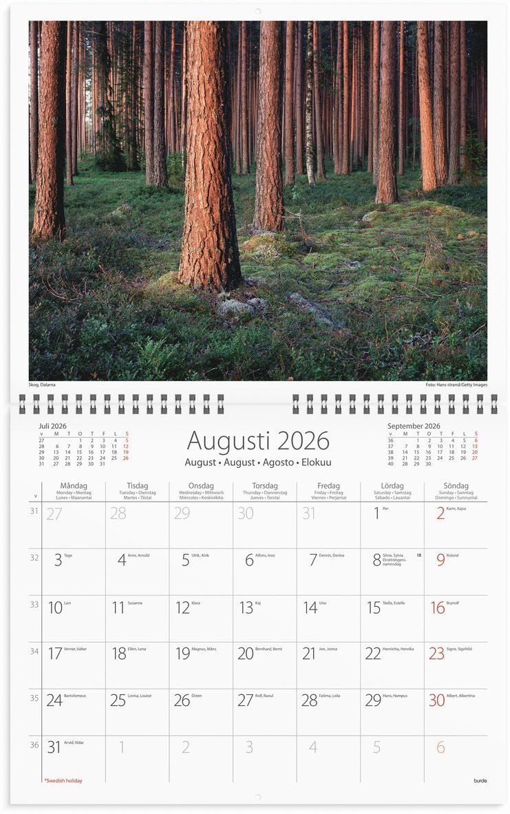 Väggkalender 2026 Vår vackra skog, Övrigt