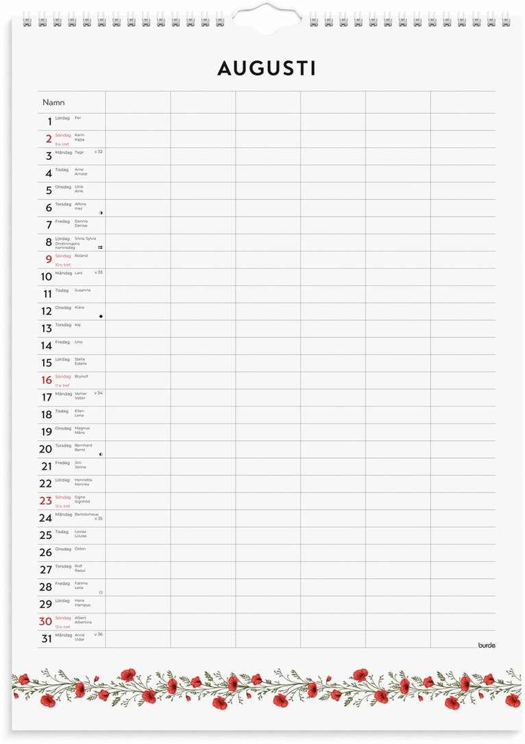 Familjekalender 2026 Illustrerad blomster, Övrigt