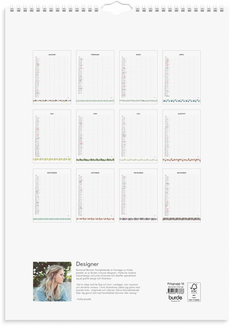 Familjekalender 2026 Illustrerad blomster, Övrigt
