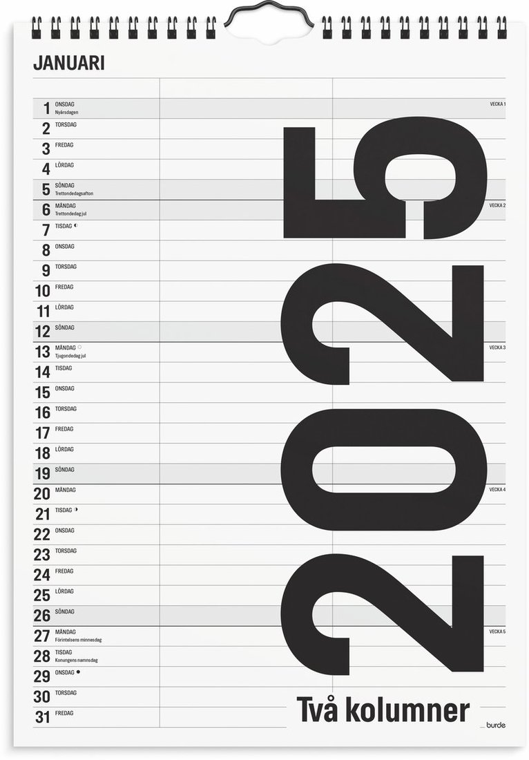 Familjekalender 2025 Black and white 2 kolumner 1