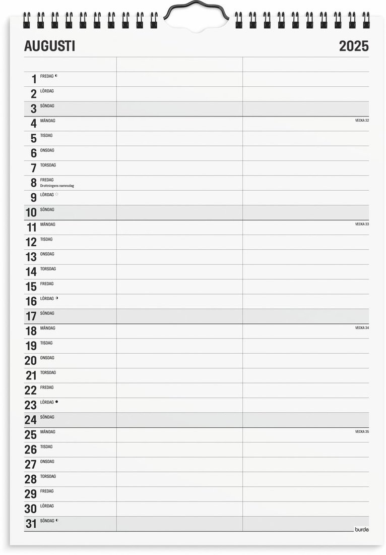 Familjekalender 2025 Black and white 2 kolumner, Övrigt