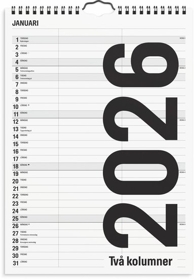 Familjekalender 2026 Black and white 2 kolumner 1