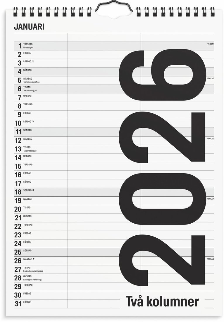 Familjekalender 2026 Black and white 2 kolumner, Övrigt