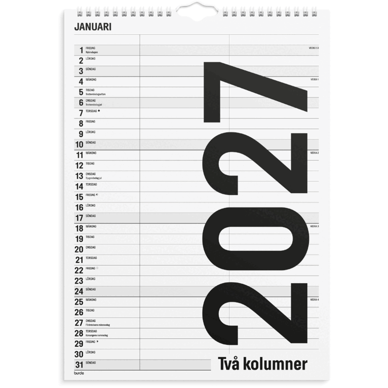 Familjekalender 2027 Black and white 2 kolumner, Övrigt
