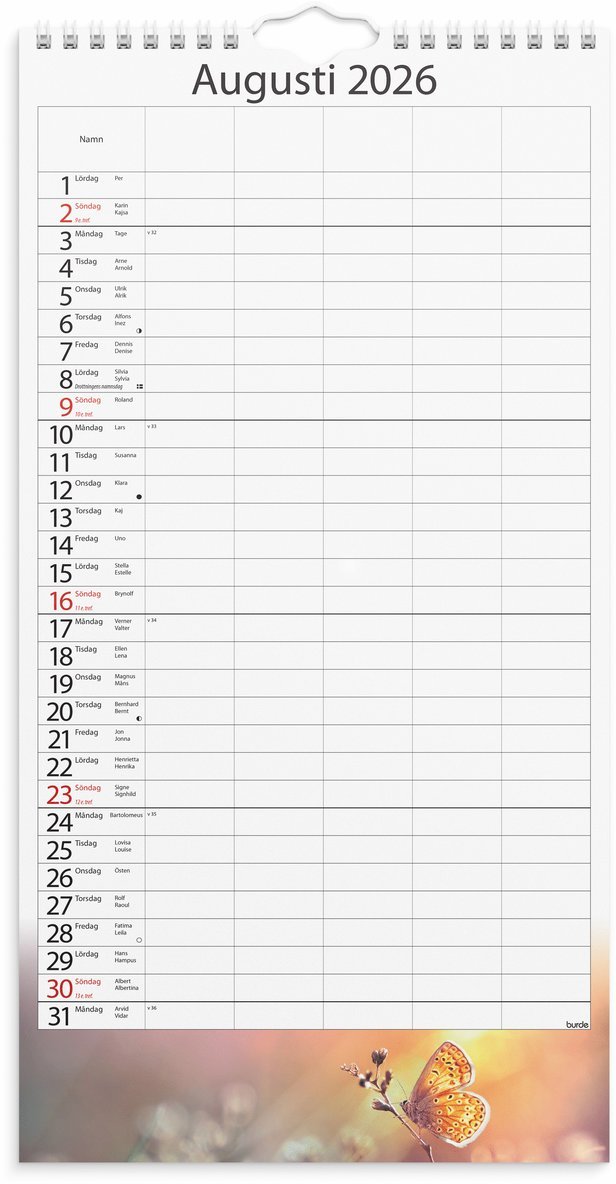 Familjekalender 2026 Årstider, Övrigt