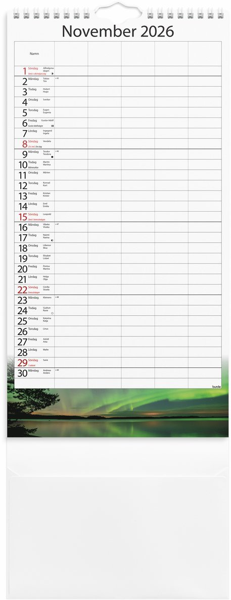 Familjekalender 2026 Årstider, Övrigt