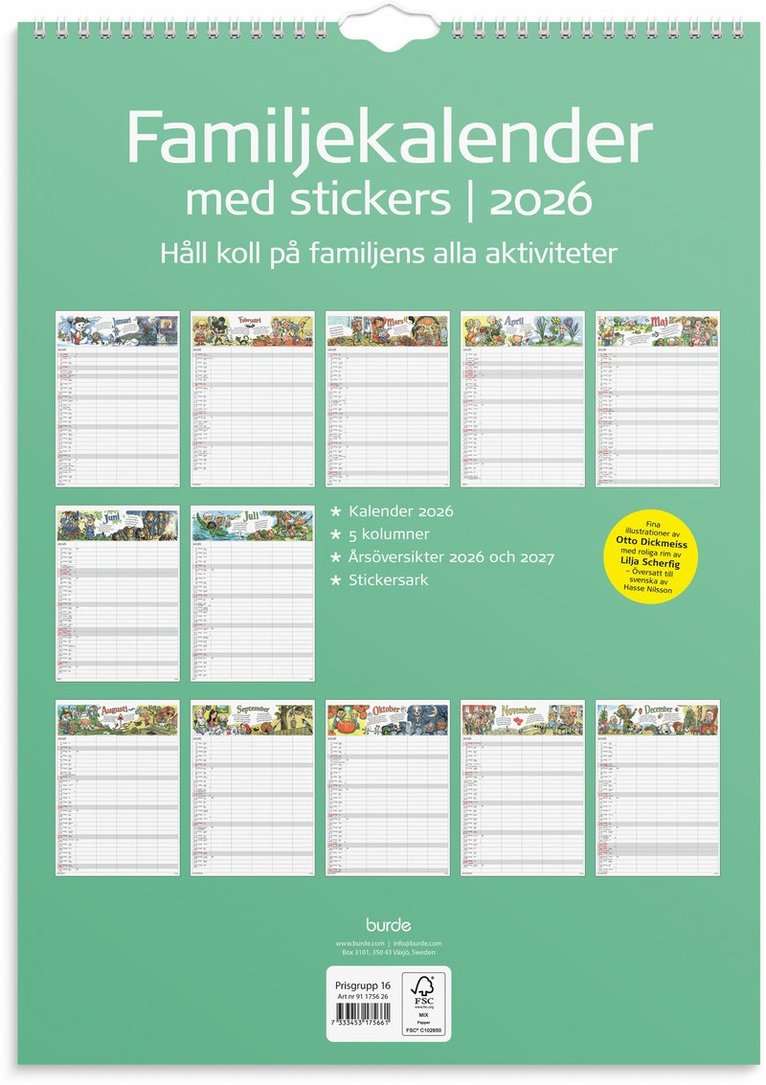 Familjekalender 2026 Stickers, Övrigt