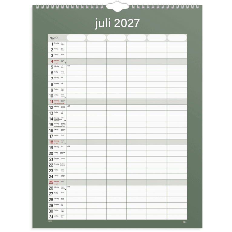 Familjekalender 2027 Praktisk, Övrigt