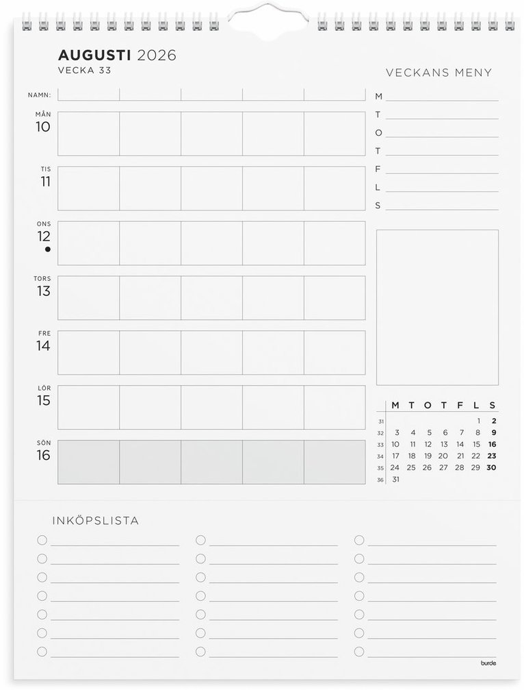 Familjekalender 2026 Familjens veckoplanering, Övrigt