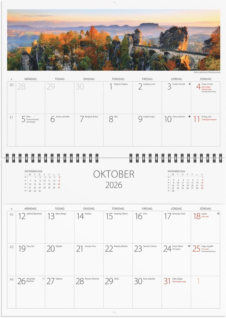 Väggkalender 2026 Väggficka Panorama, Övrigt