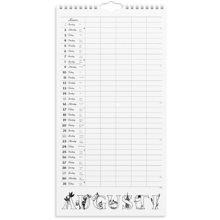 Familjekalender 2027 Mumin, Övrigt