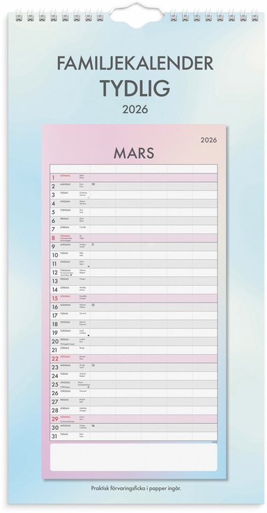 Familjekalender 2026 Tydlig 1