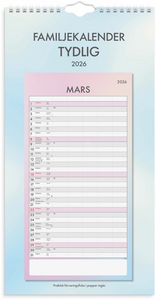 Familjekalender 2026 Tydlig, Övrigt