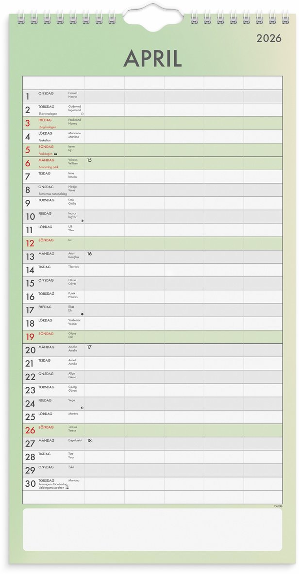 Familjekalender 2026 Tydlig, Övrigt