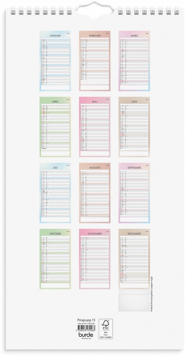Familjekalender 2026 Tydlig, Övrigt