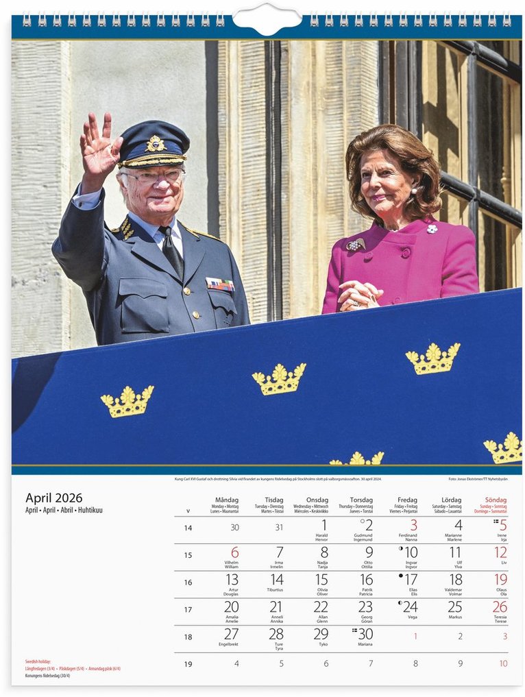 Väggkalender 2026 Kungafamiljen, Övrigt