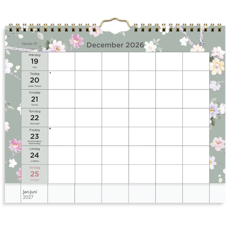 Veckokalender 2026-2027 A4 blom 6 spalter, Övrigt