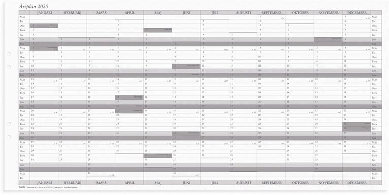 Väggkalender 2025 Årsplan 5-pack 1