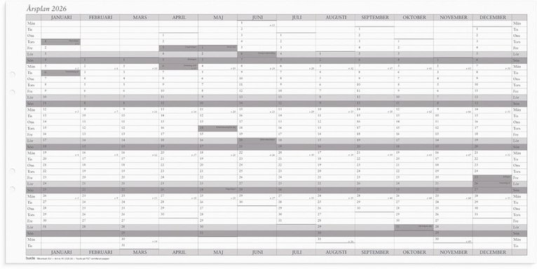 Väggkalender 2026 Årsplan 5/fp, Övrigt