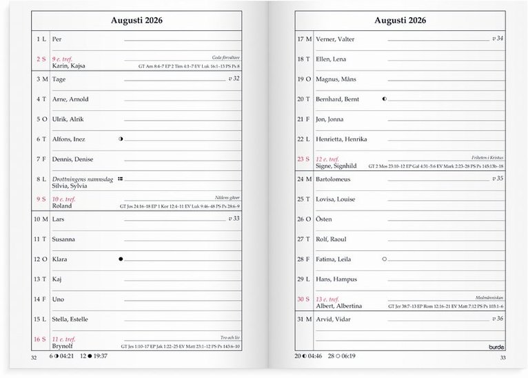 Kalender 2026 Sveriges Almanacka, Övrigt