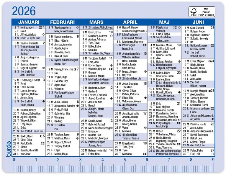 Kalender 2026 Kalenderkort, Övrigt