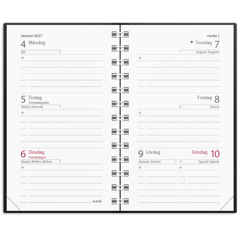 Kalender Mini 2027 svart plast, Övrigt