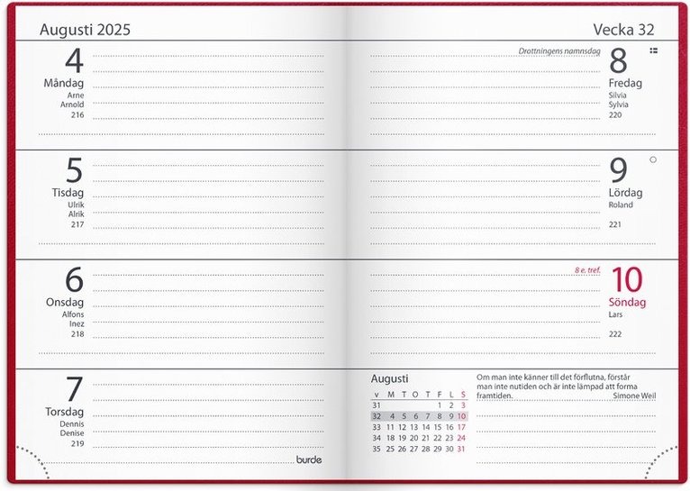 Kalender 2025 Lilla Fickdagboken rött konstläder, Övrigt