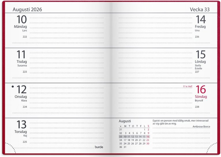 Kalender 2026 Lilla Fickdagboken rött konstläder, Övrigt