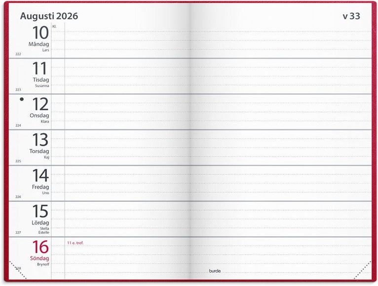 Kalender 2026 Fickagenda rött konstläder, Övrigt