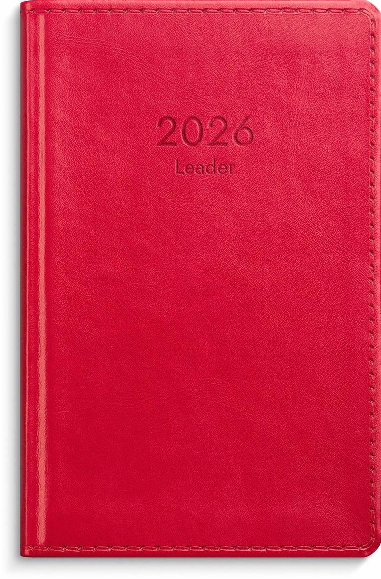 Kalender 2026 Leader rött konstläder, Övrigt