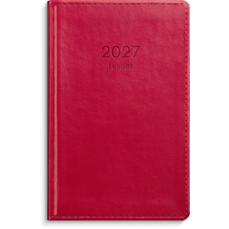 Kalender 2027 Leader rött konstläder, Övrigt