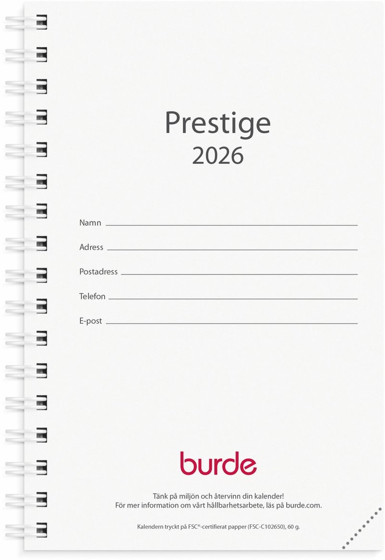 Kalender 2026 Prestige refill, Övrigt