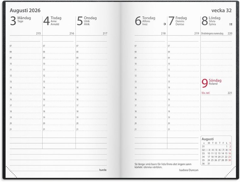 Kalender 2026 Prestige svart skinn, Övrigt