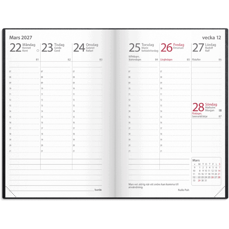 Kalender 2027 Prestige svart skinn, Övrigt