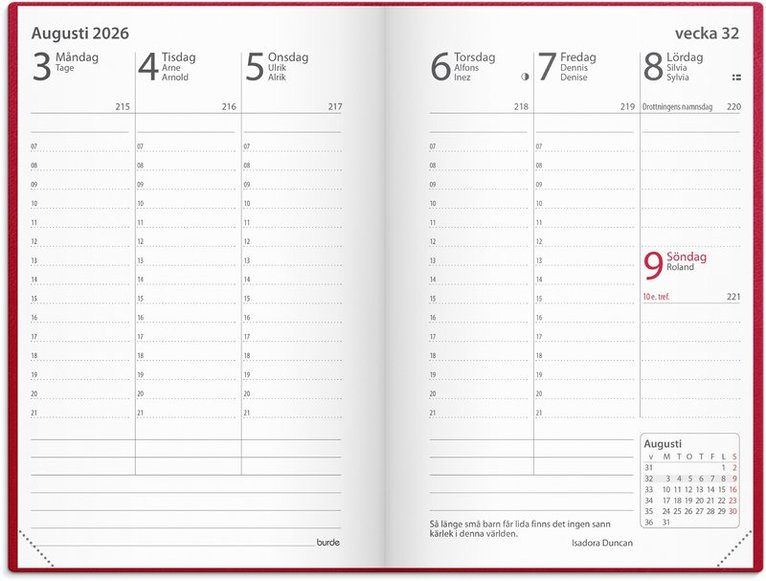 Kalender 2026 Prestige rött konstläder, Övrigt