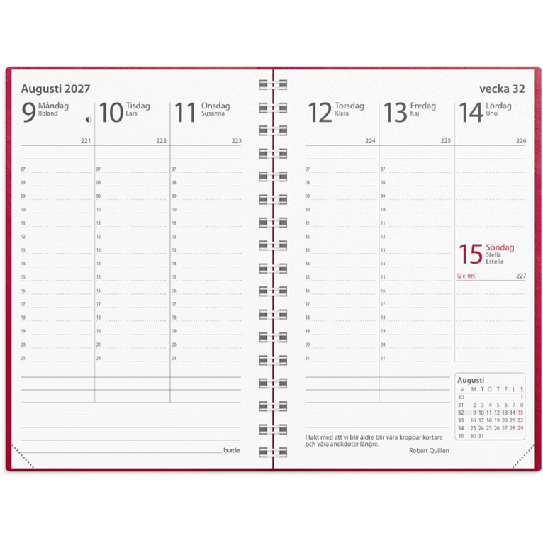 Kalender 2027 Prestige rött konstläder, Övrigt
