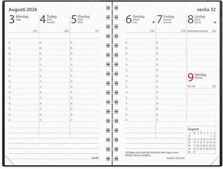 Kalender 2026 Prestige svart konstläder spiralb, Övrigt