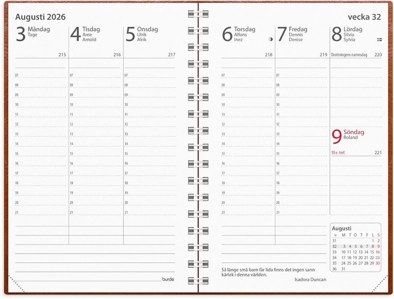 Kalender 2026 Prestige cognac konstläder, Övrigt