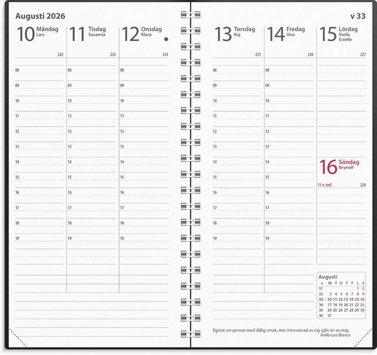 Kalender 2026 Interplano svart plast, Övrigt