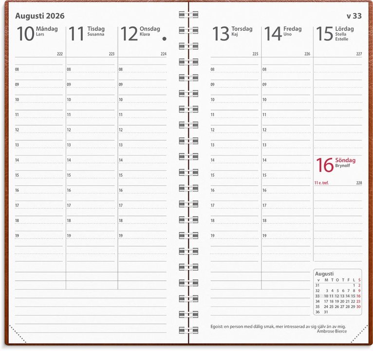 Kalender 2026 Interplano cognac konstläder, Övrigt