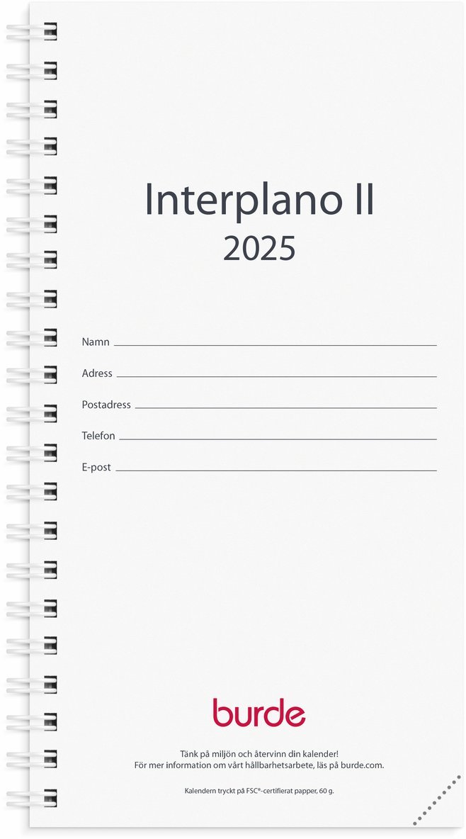 Kalender 2025 Interplano II refill, Övrigt