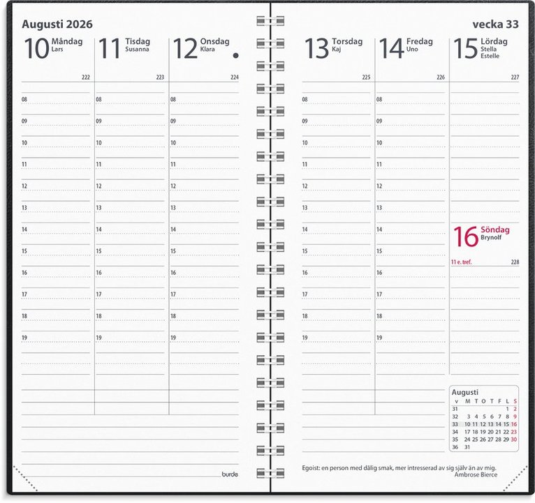 Kalender 2026 Interplano II svart konstläder, Övrigt