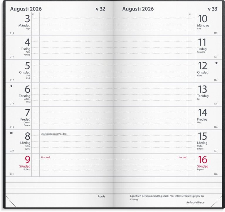 Kalender 2026 Plano svart plast, Övrigt