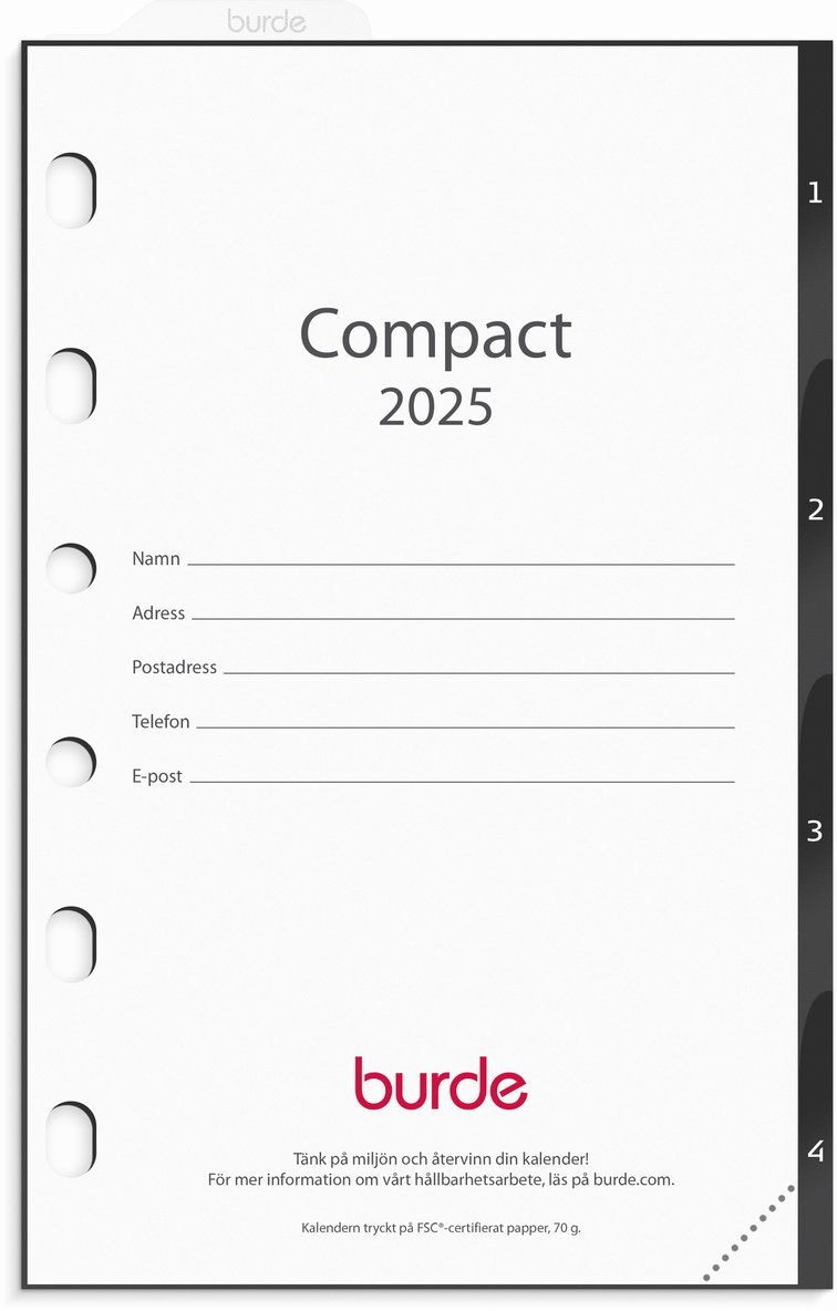 Kalender 2025 Compact grundsats, Övrigt