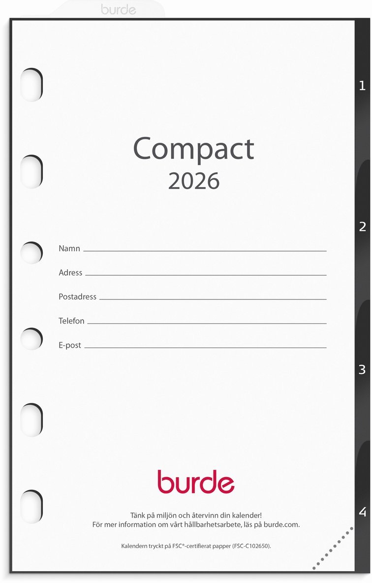 Kalender 2026 Compact grundsats, Övrigt