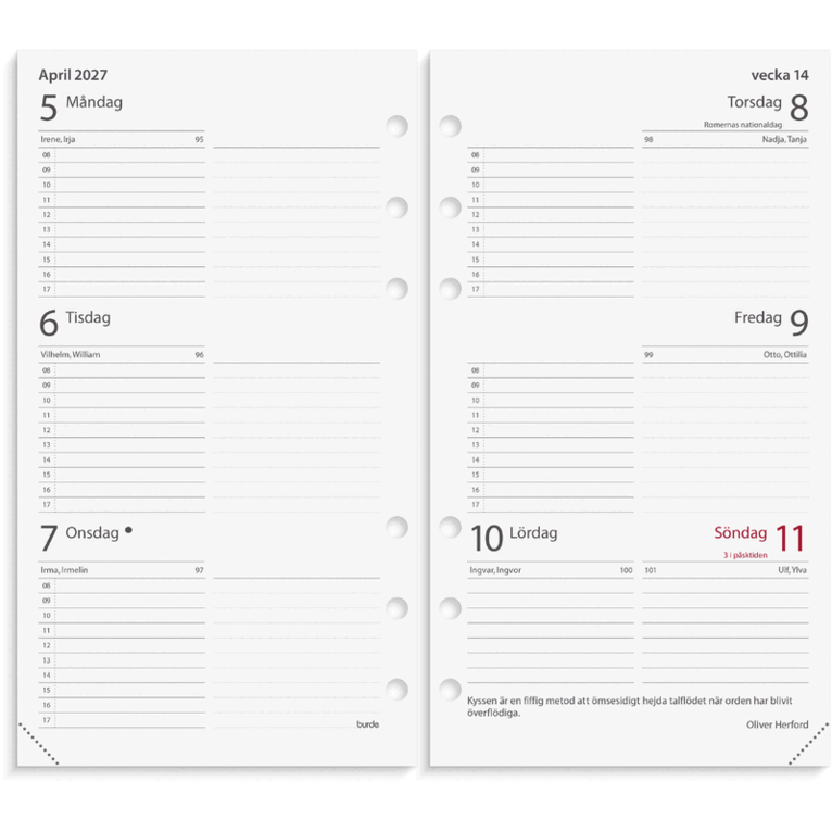Regent Systemkalender 2027 svart skinn, Övrigt