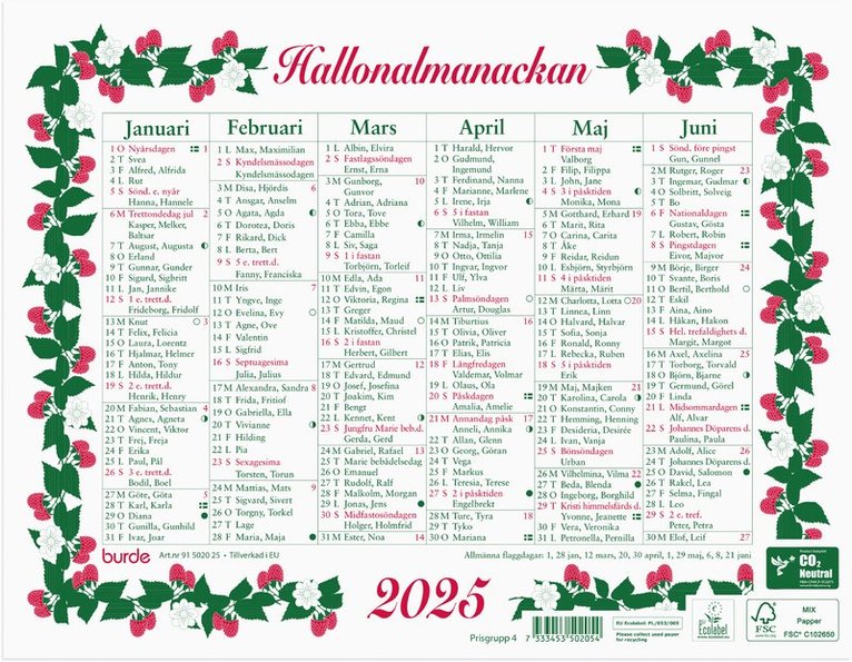 Väggkalender 2025 Lilla Hallonalmanackan 1