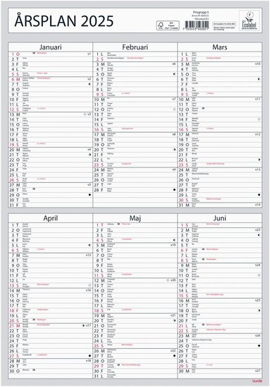 Väggkalender 2025 Årsplan