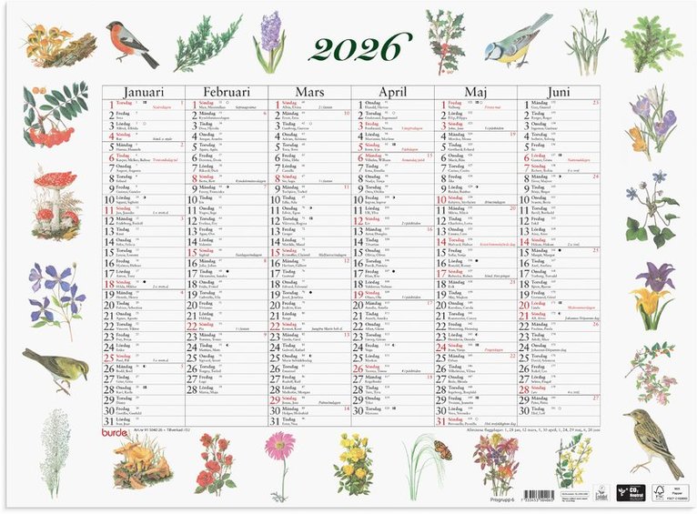 Väggkalender 2026 Stora Naturalmanackan, Övrigt
