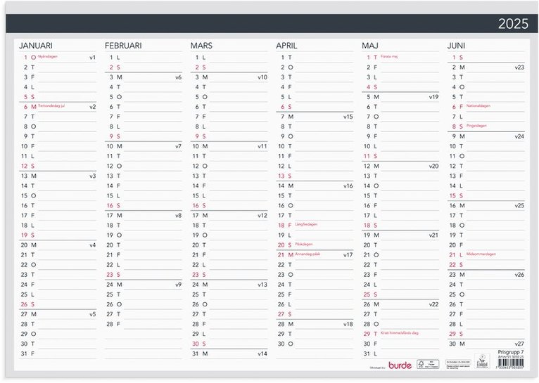 Väggkalender 2025 Väggblad Elegant 420x297mm, Övrigt
